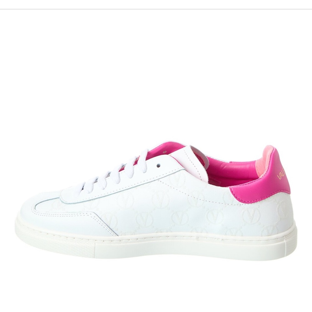 SOLD! Valentino white and fuchsia leather sneaker with glitter monogram print